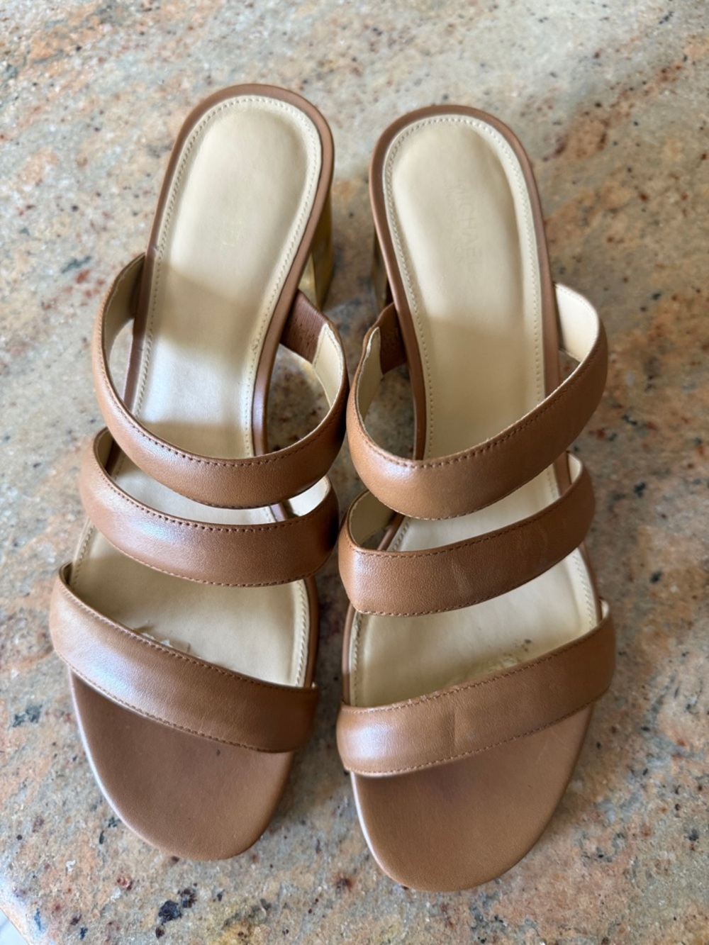 MICHAEL Michael Kors Cognac Triple-Strap Slide Sandals